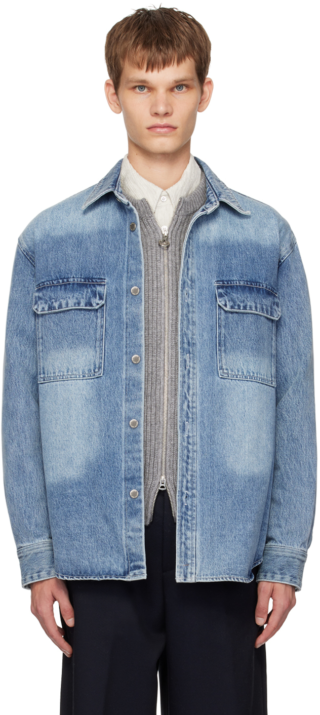 Blue Washed Back Logo Denim Shirt