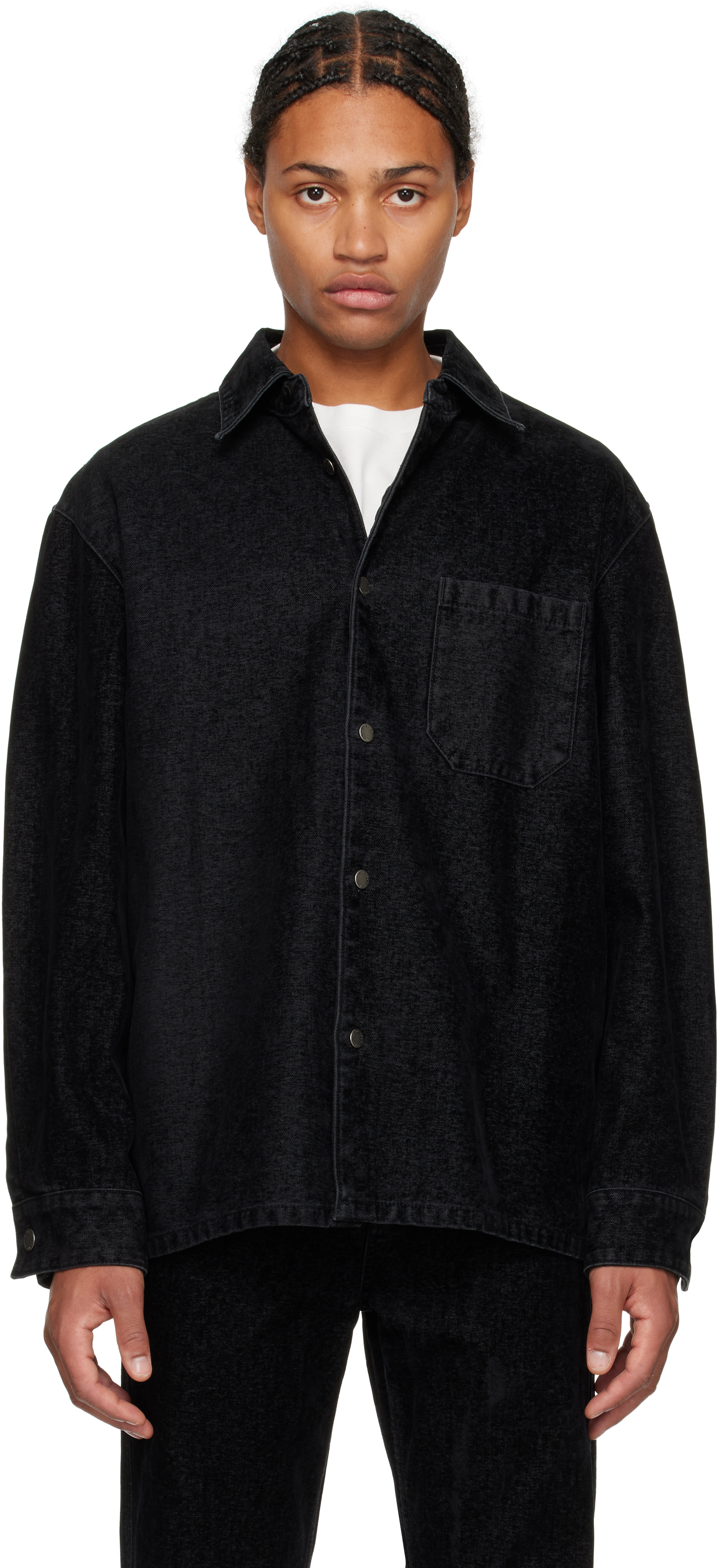 Solid Homme Black Flocked Denim Shirt In 417b Black