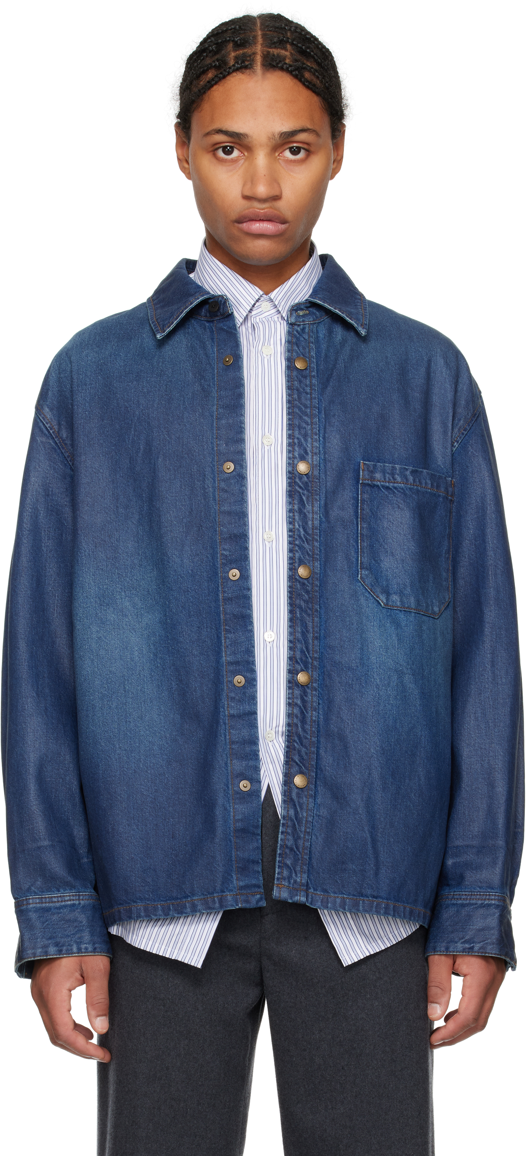 Solid Homme Blue Coated Denim Shirt In 569l Blue