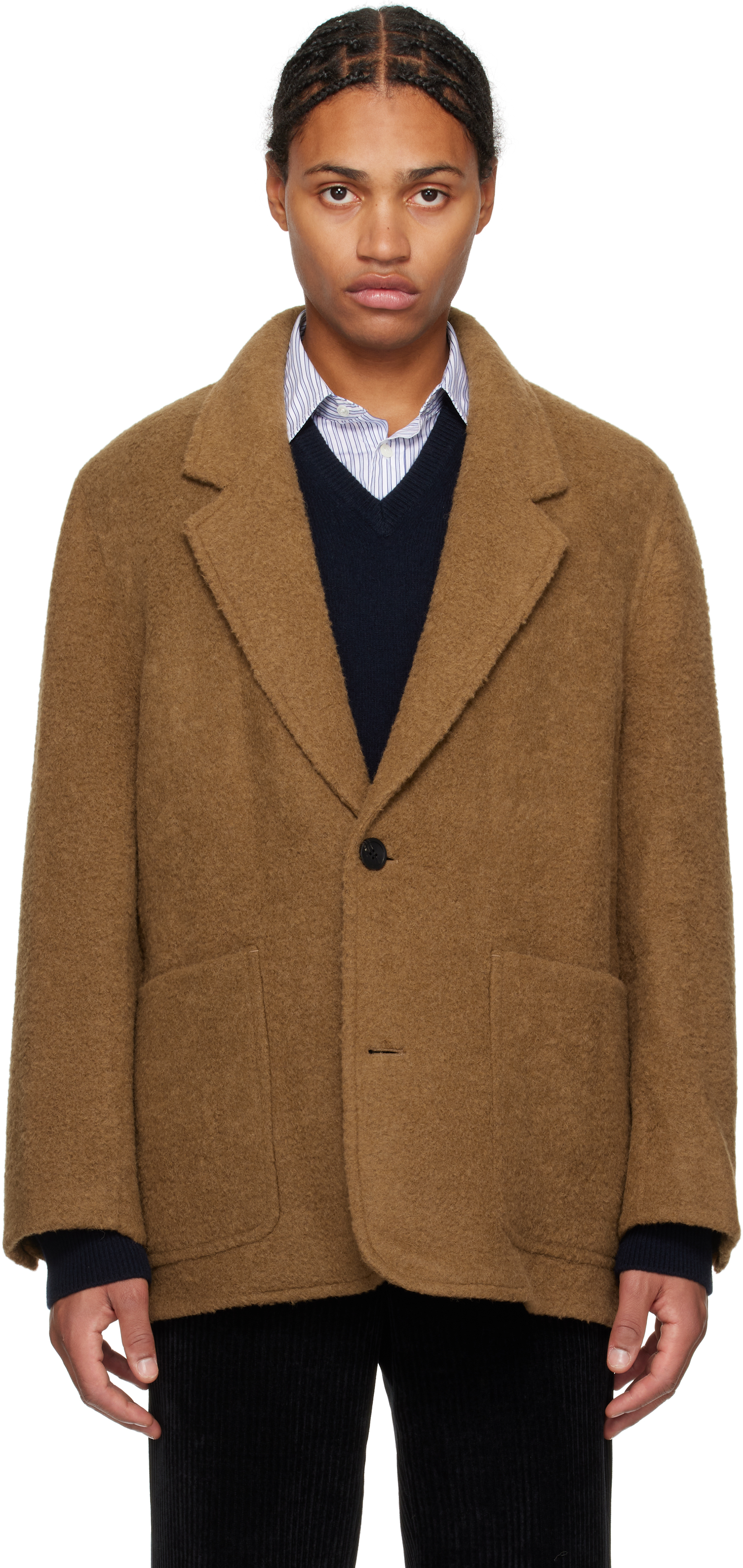 Solid Homme Tan Fleece Blazer In 502c Camel