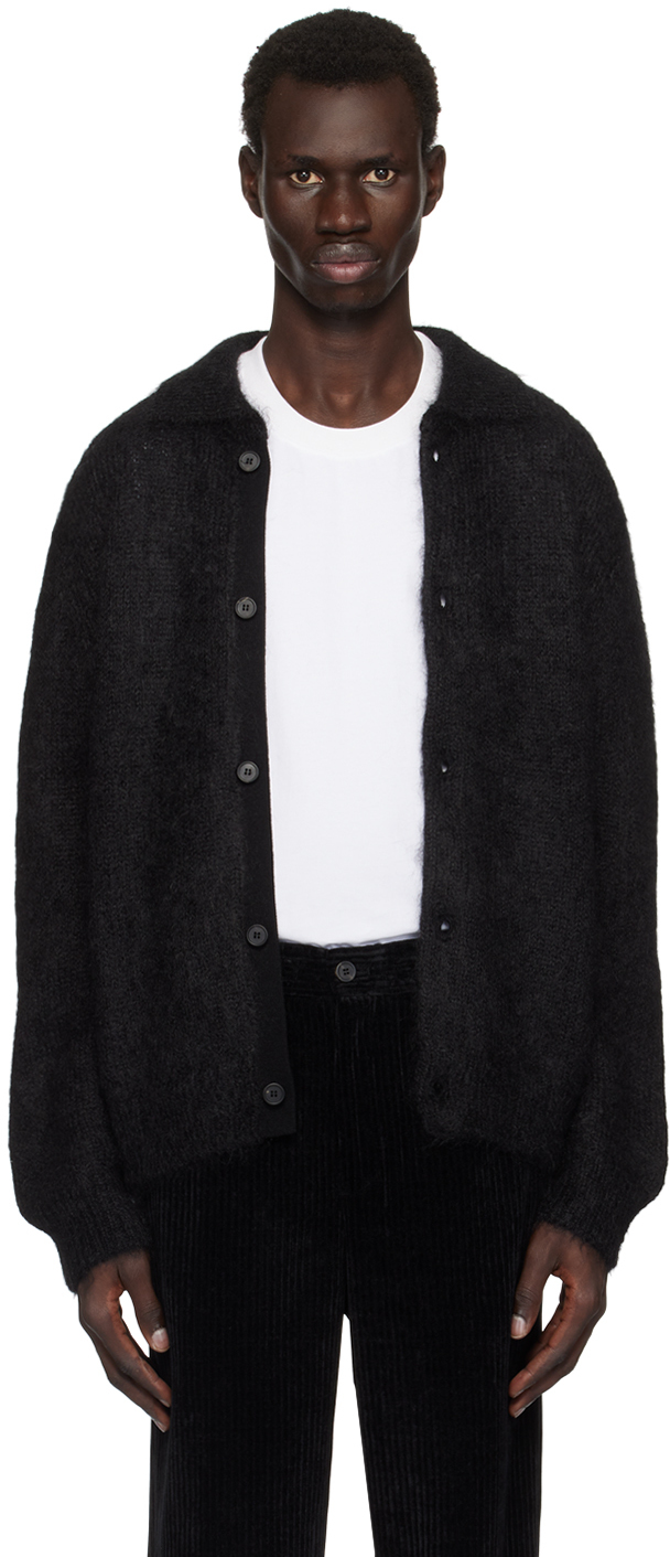 Black Mohair Collar Neck Cardigan