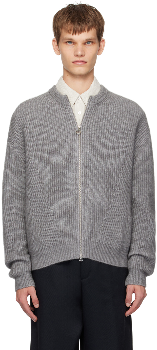 SOLID HOMME GRAY ZIP-UP SWEATER 