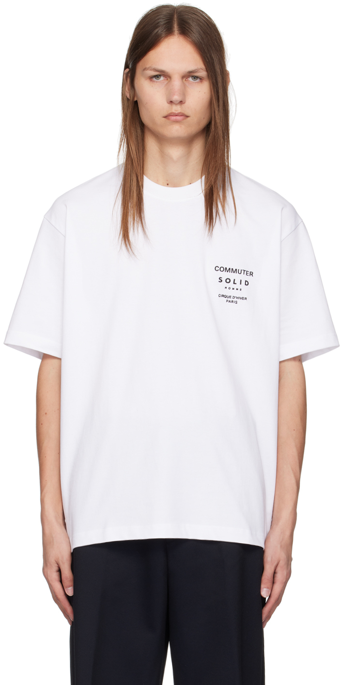 【関税込み】Solid Homme ホワイト Commuter Tシャツ White 'Commuter' T-Shirt by Solid Homme on Sale