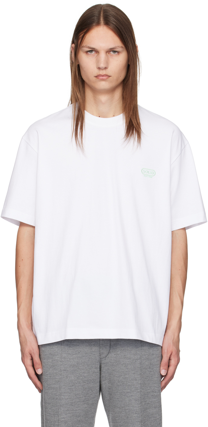 Shop Solid Homme White Round Logo T-shirt In 723w White