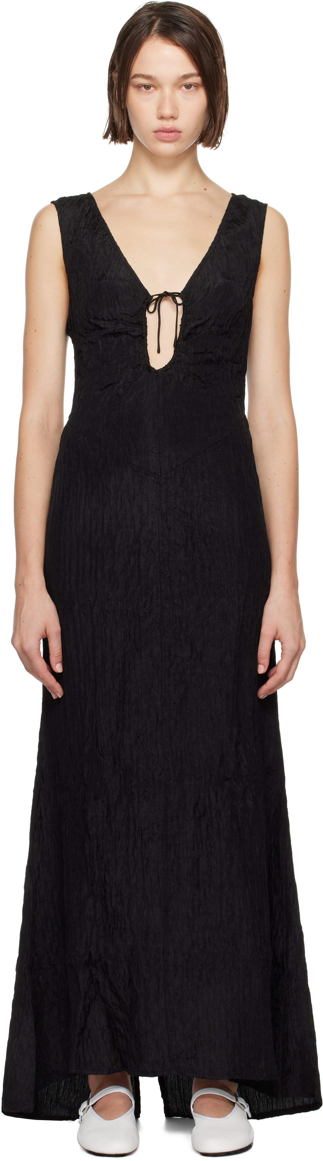 Shop Silk Laundry Black Crinkle Peek-a-boo Maxi Dress