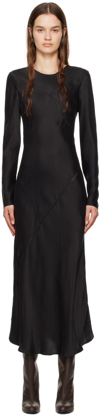 Black Splice Long Sleeve Maxi Dress