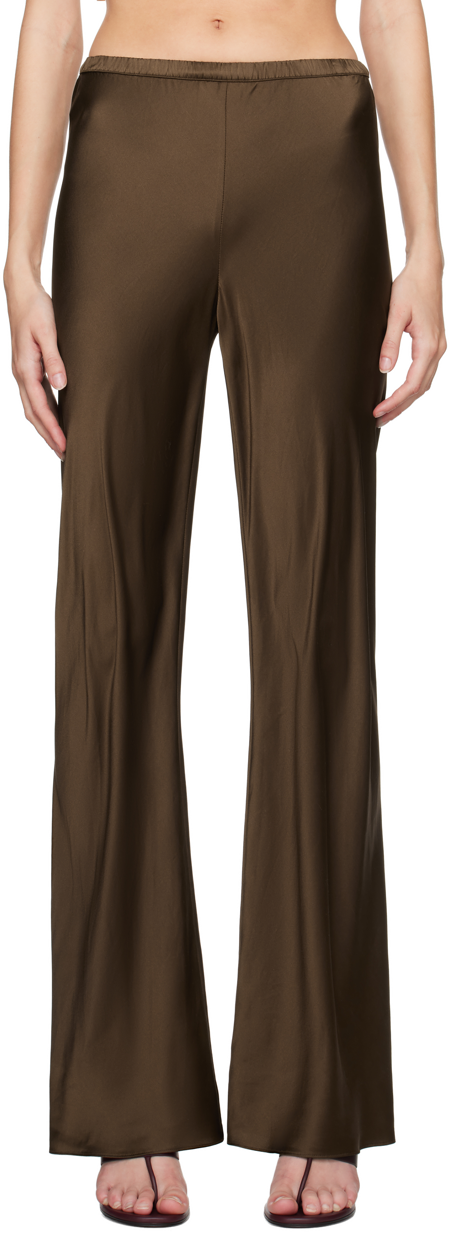 Shop Silk Laundry Brown Bias Cut Lounge Pants In Dark Earth