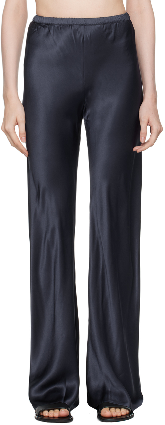 SILK LAUNDRY NAVY BIAS-CUT LOUNGE PANTS 