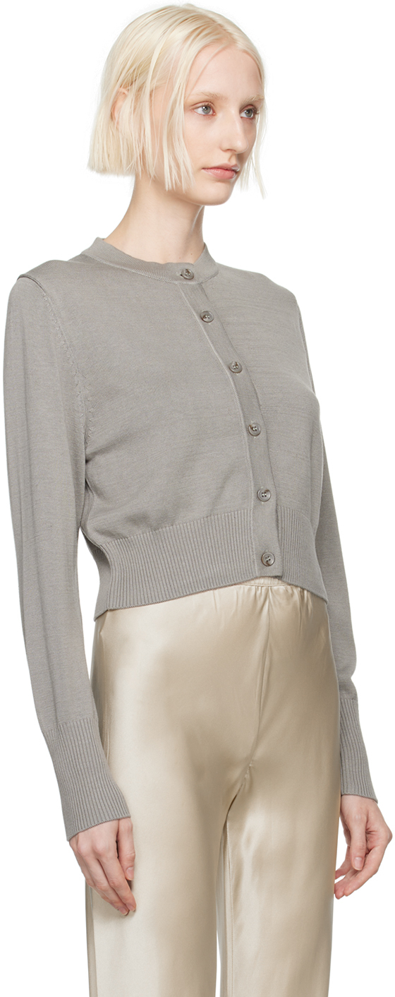 Shop Silk Laundry Gray Cropped Cardigan In Moon