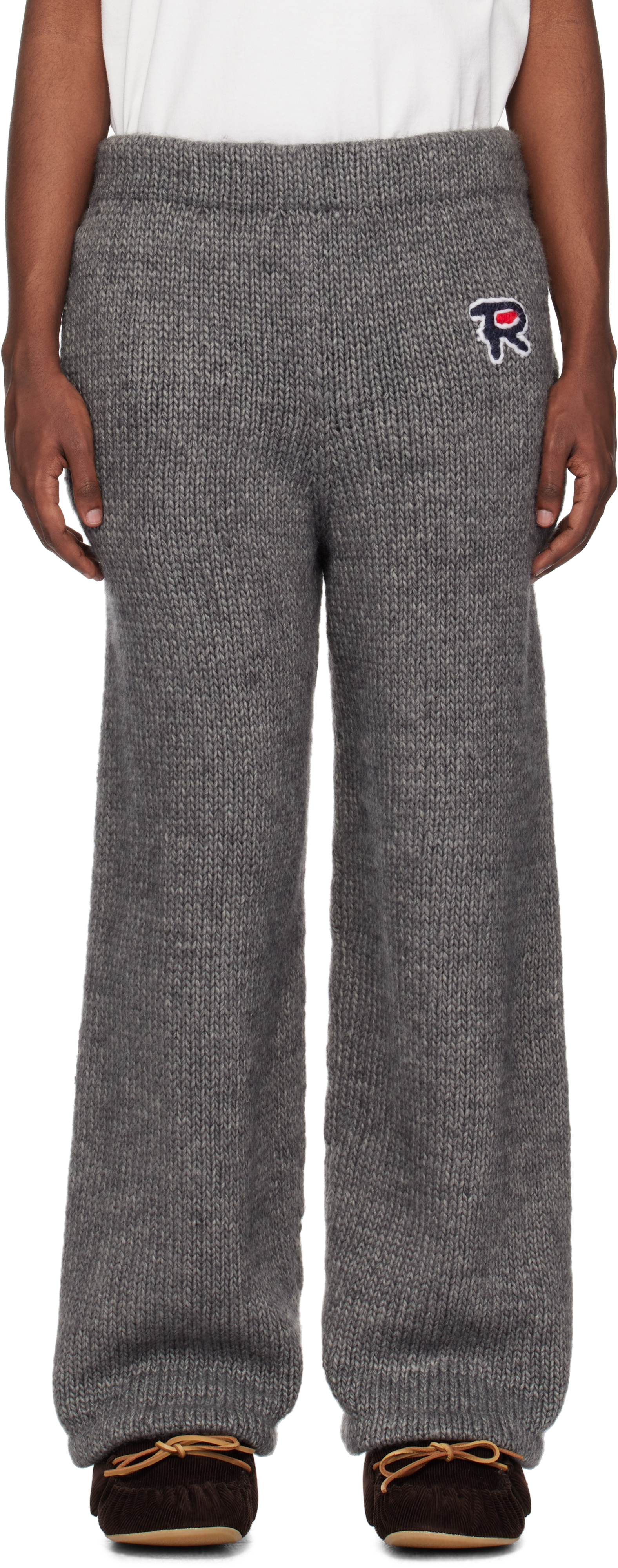 Shop Rice Nine Ten Gray Hand Knitted Jersey Sweatpants In Dark Gray