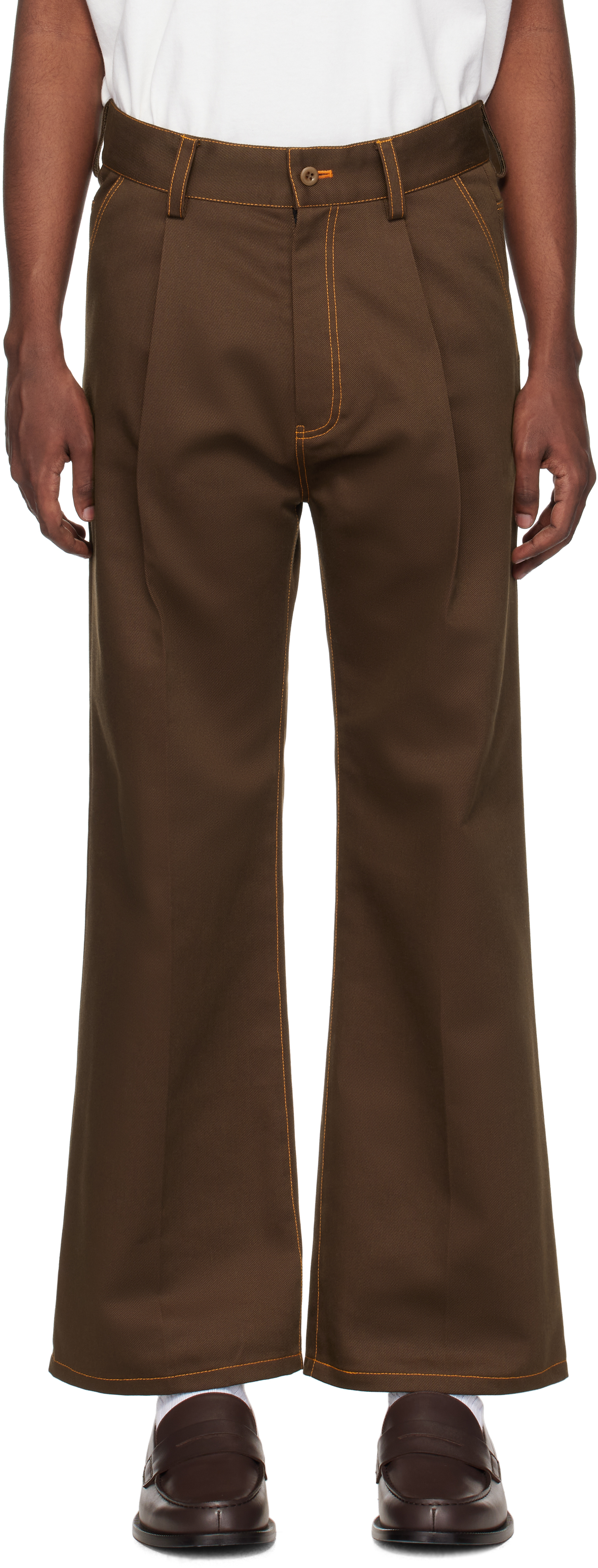 Shop Rice Nine Ten Brown Heart Icon Straight Trousers