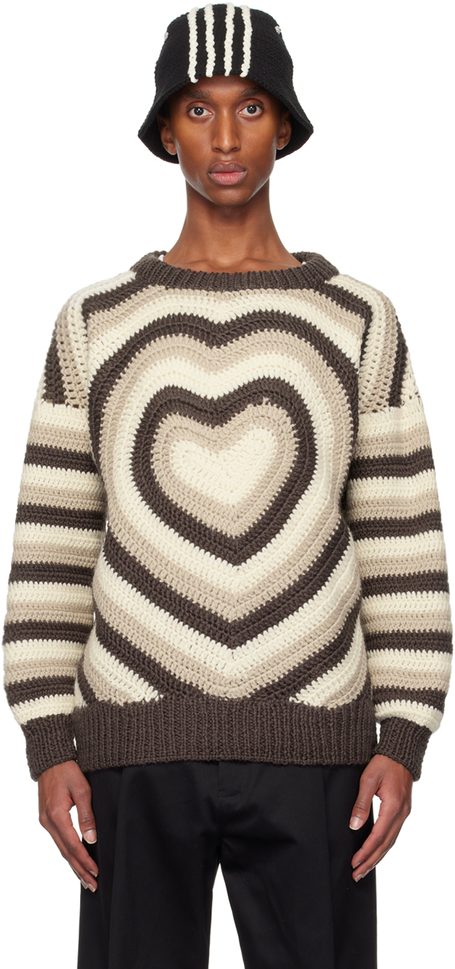 Brown & Beige Heart Hand Knitted Sweater