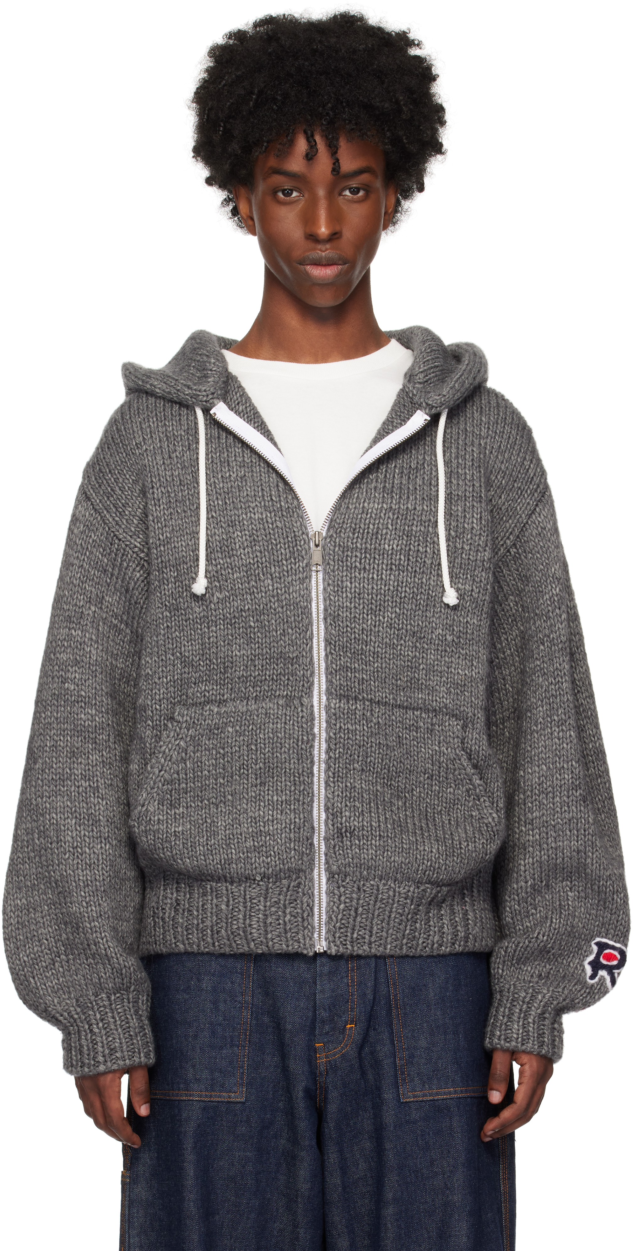 Gray Hand Knitted Zip Hoodie