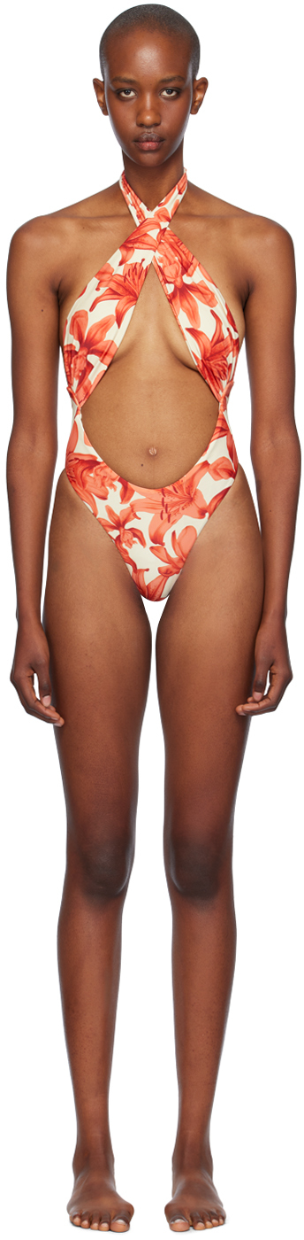 Shop Miaou Beige & Red Demi Swimsuit In Orchid