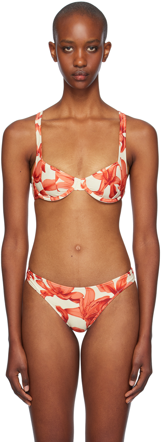 Shop Miaou Beige & Red Luz Bikini Top In Orchid