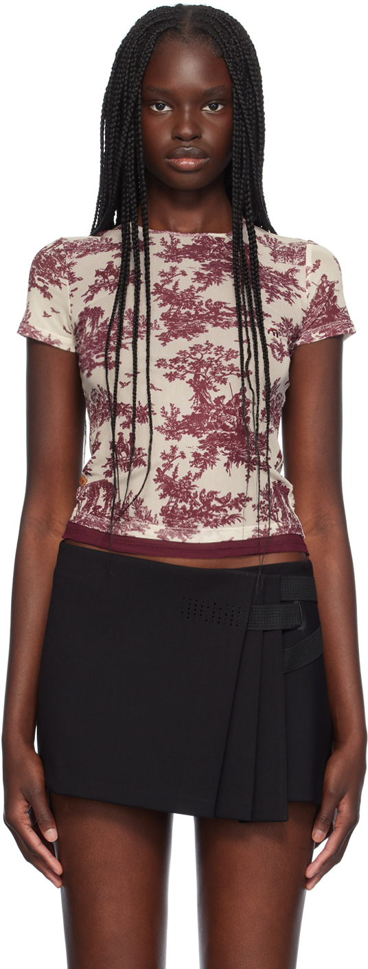 Shop Miaou Red & Off-white Mini T-shirt In Maroon Toile