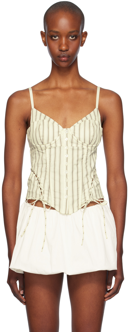 Shop Miaou Off-white Christina Corset Top In White Stripe