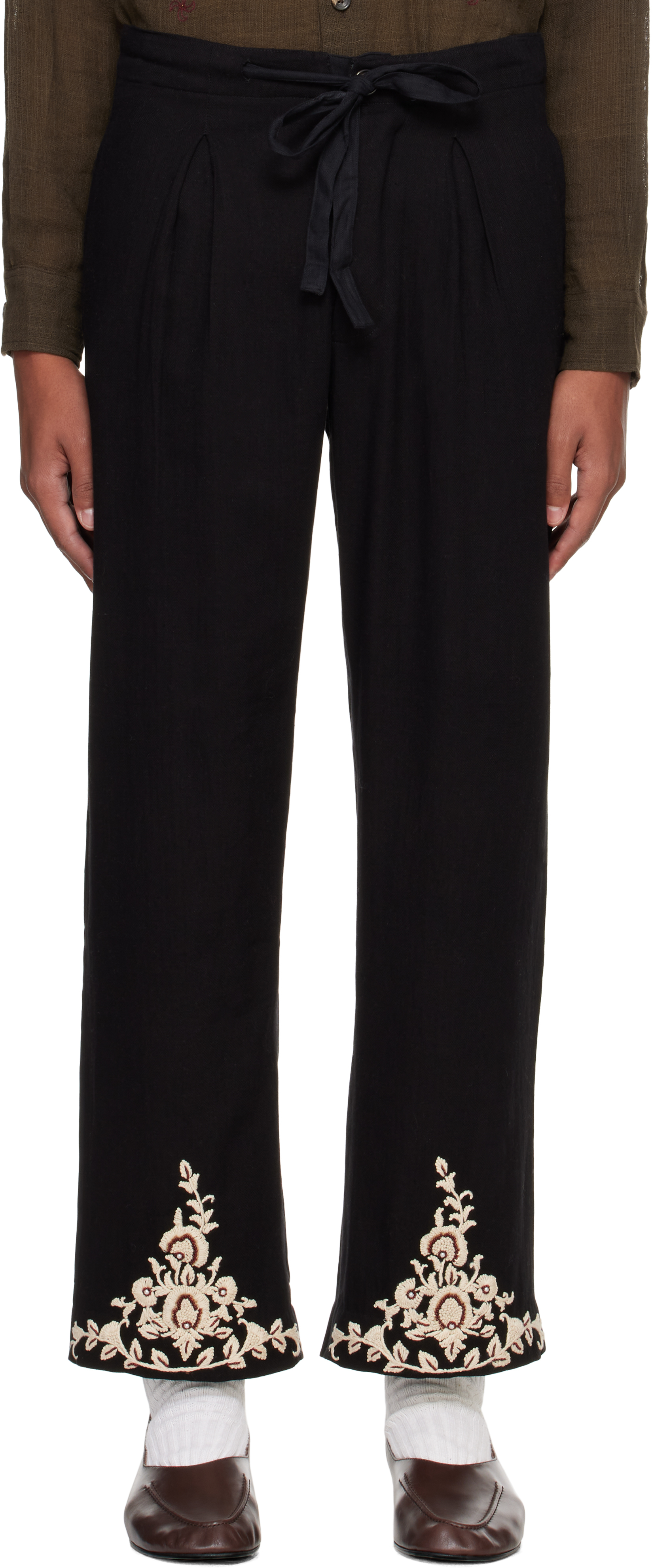 Black Baracuta Edition Embroidered Pleated Trousers