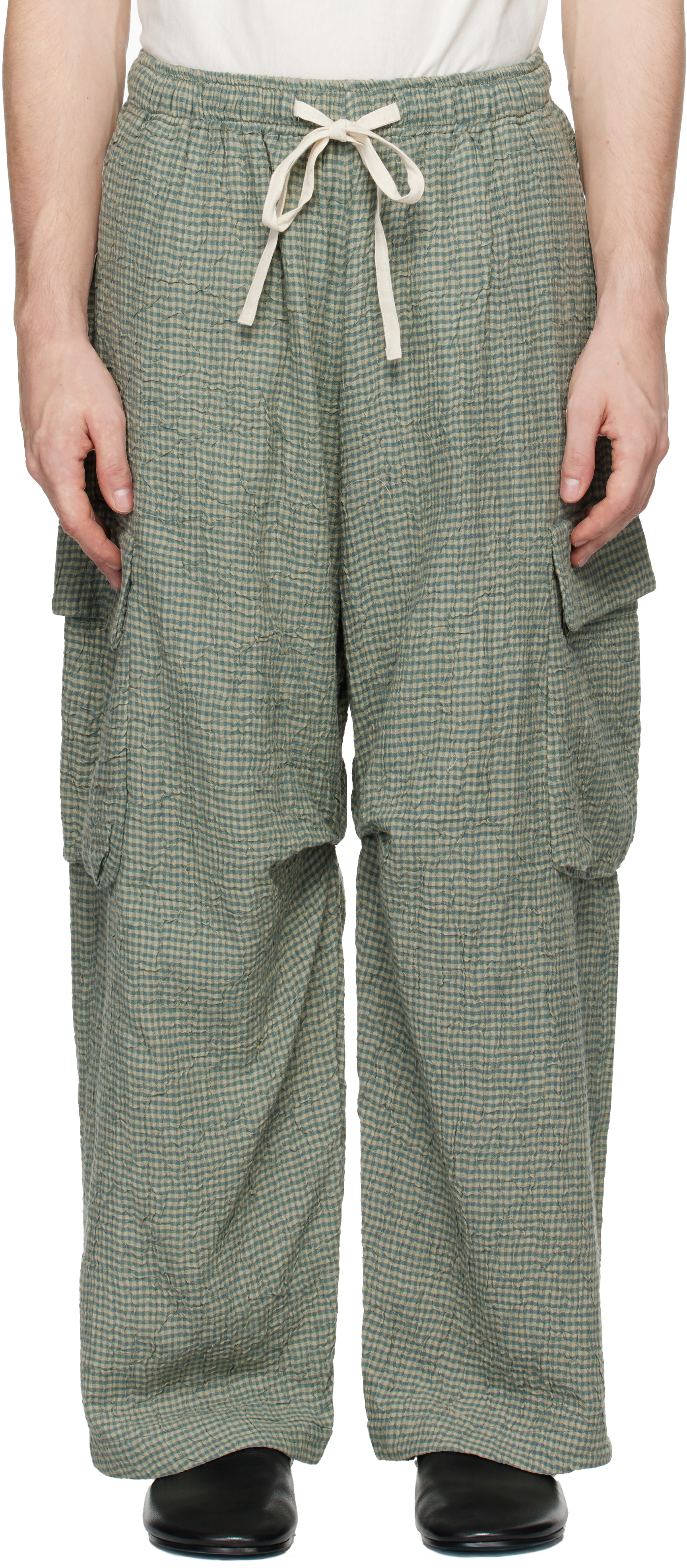 Shop Kartik Research Blue Check Cargo Pants In Blue/slate