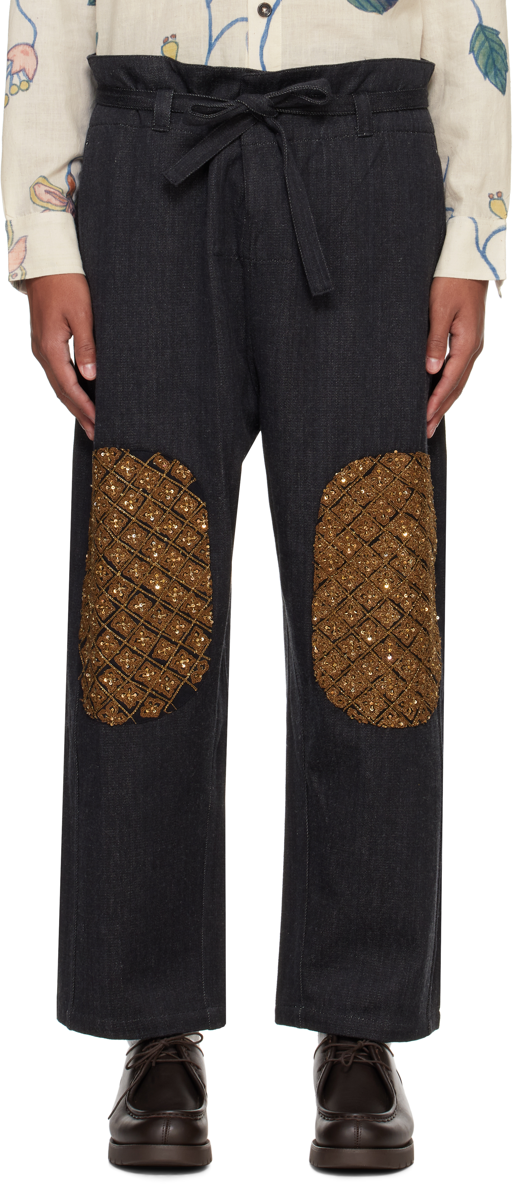 Shop Kartik Research Black Judo Double Knee Trousers In Black/red/gold