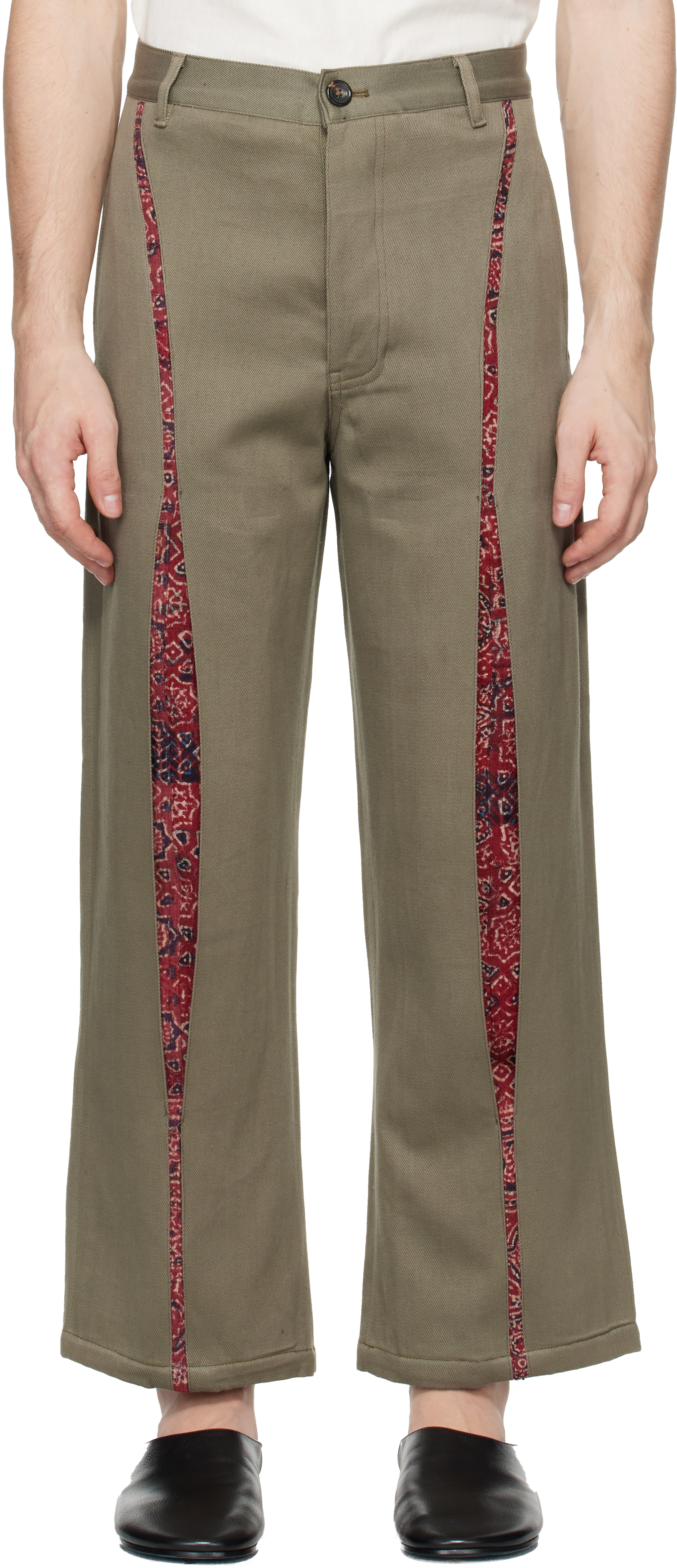 Khaki Double Box Pleated Trousers