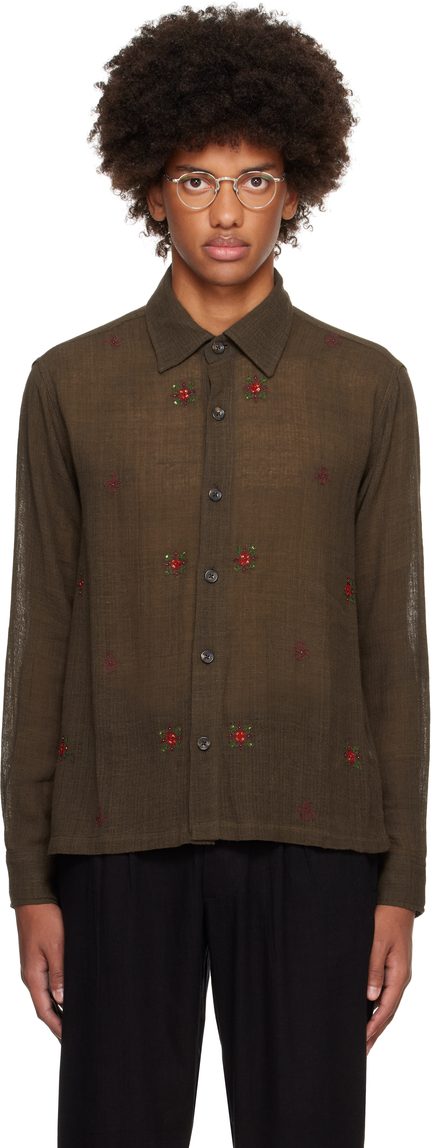 Brown Box Hand Embroidery Shirt