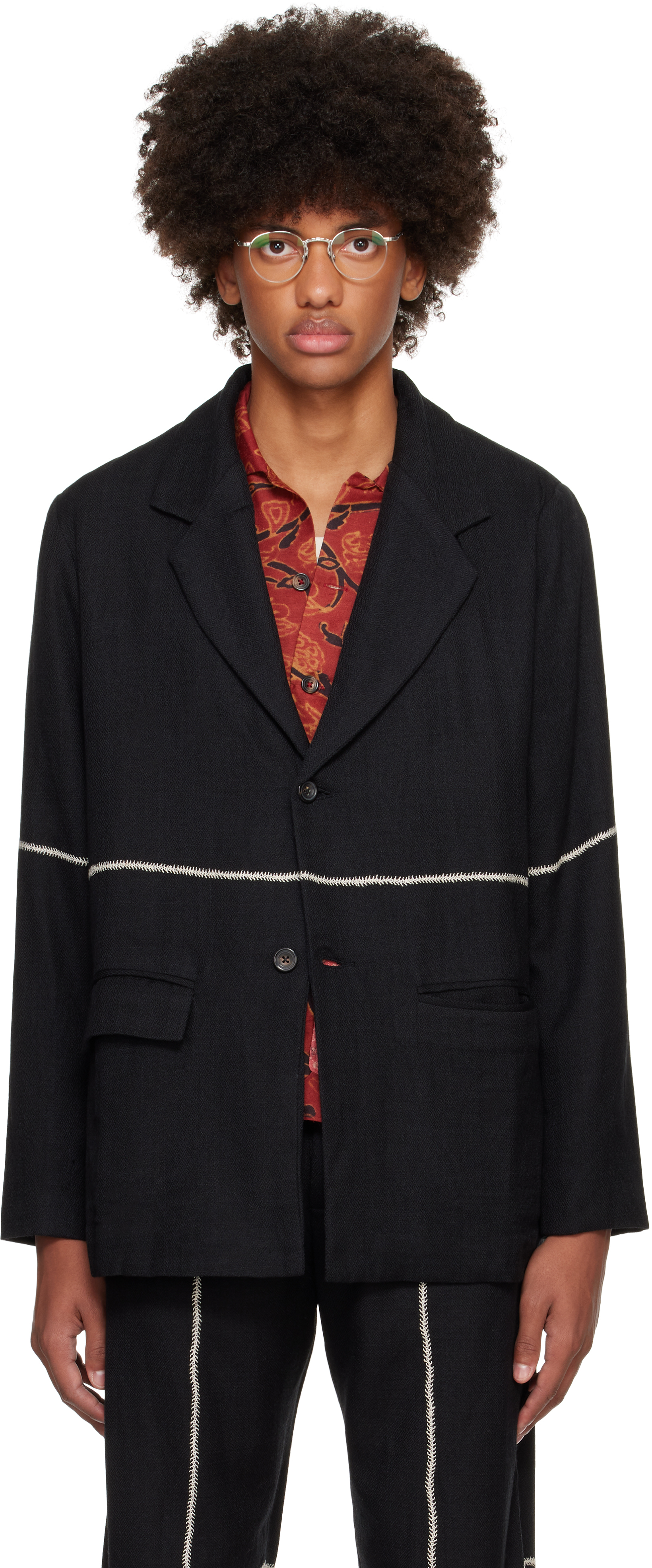 Shop Kartik Research Black Rabari Stitch Blazer In Black/bone