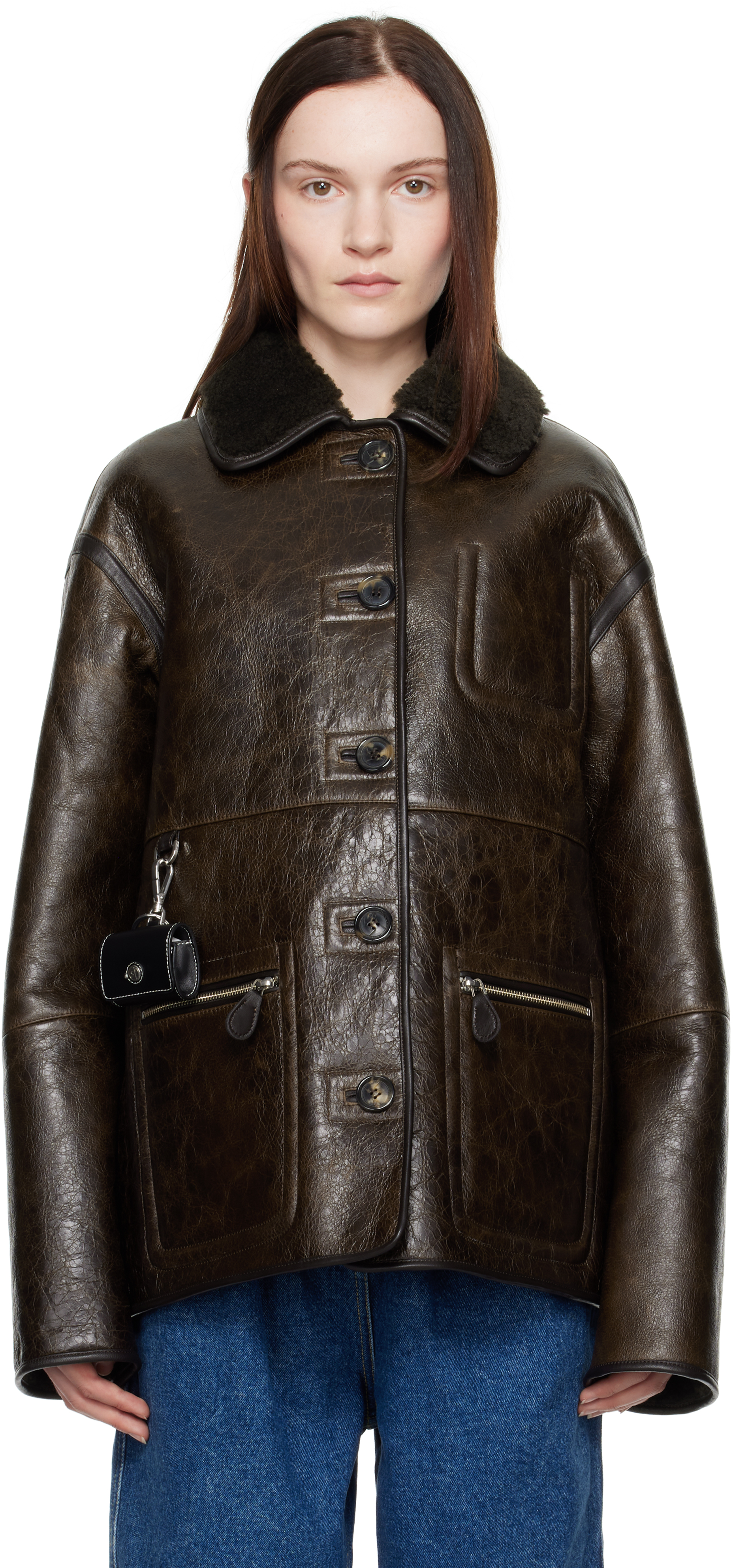 Brown Ada Reversible Leather Jacket