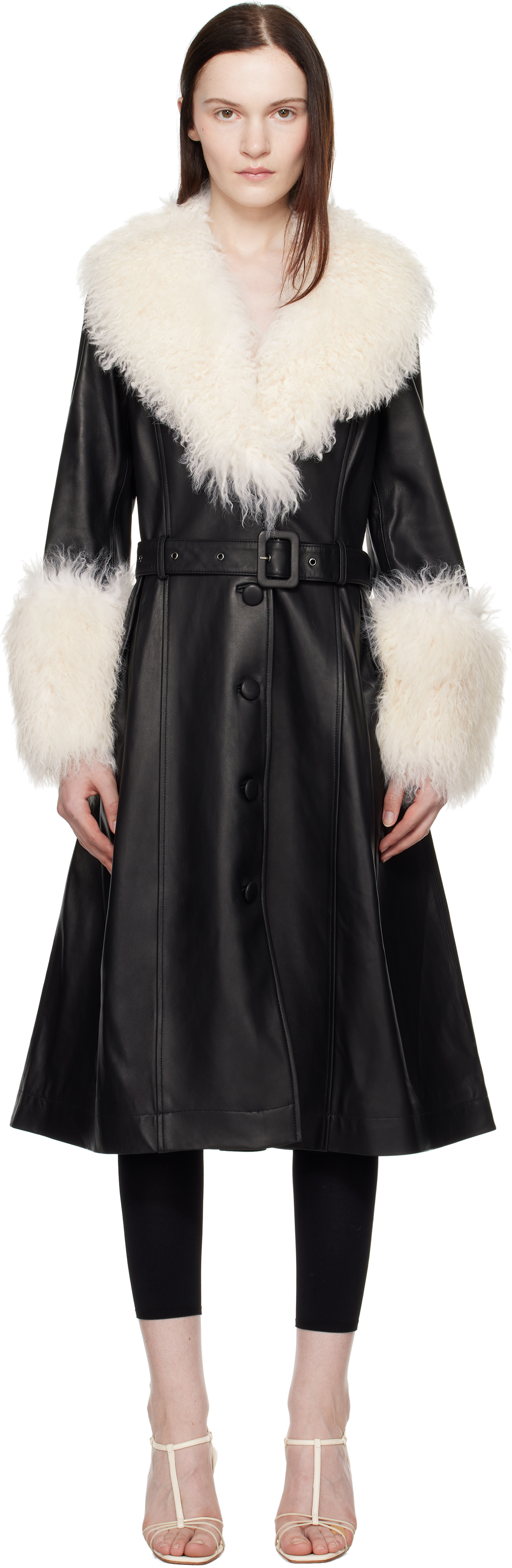 Black & Off-White Foxy Shearling Coat