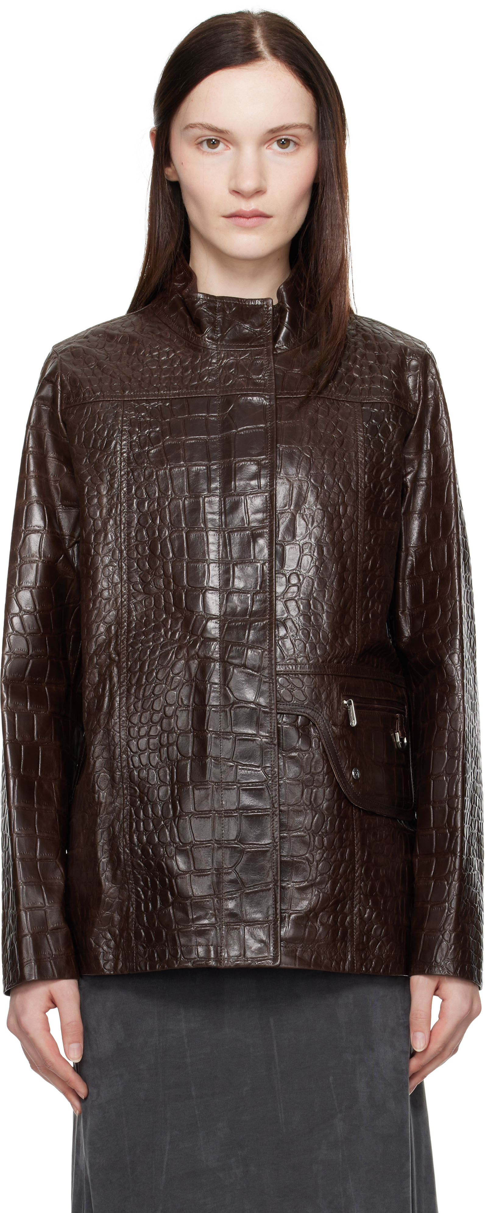 【関税込み】Saks Potts ブラウン Baba レザージャケット Brown Baba Leather Jacket by Saks Potts on Sale