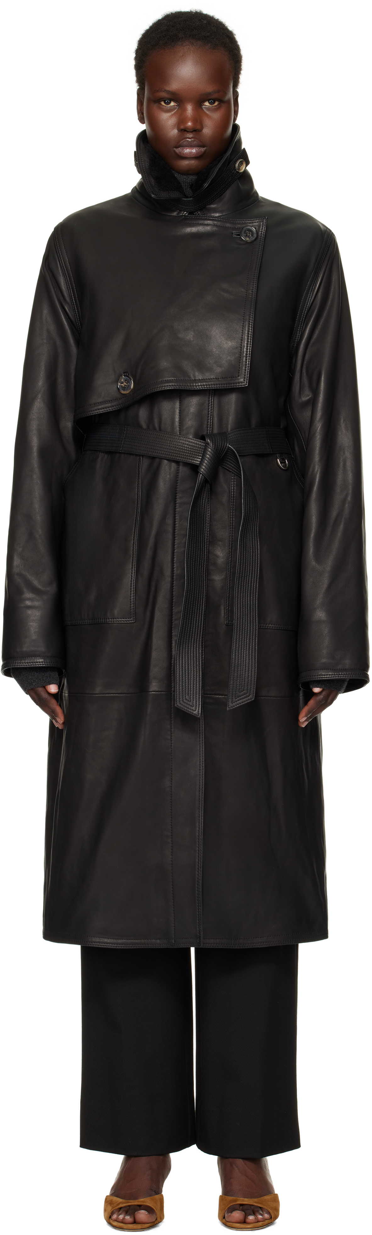 Black Sarit Leather Coat