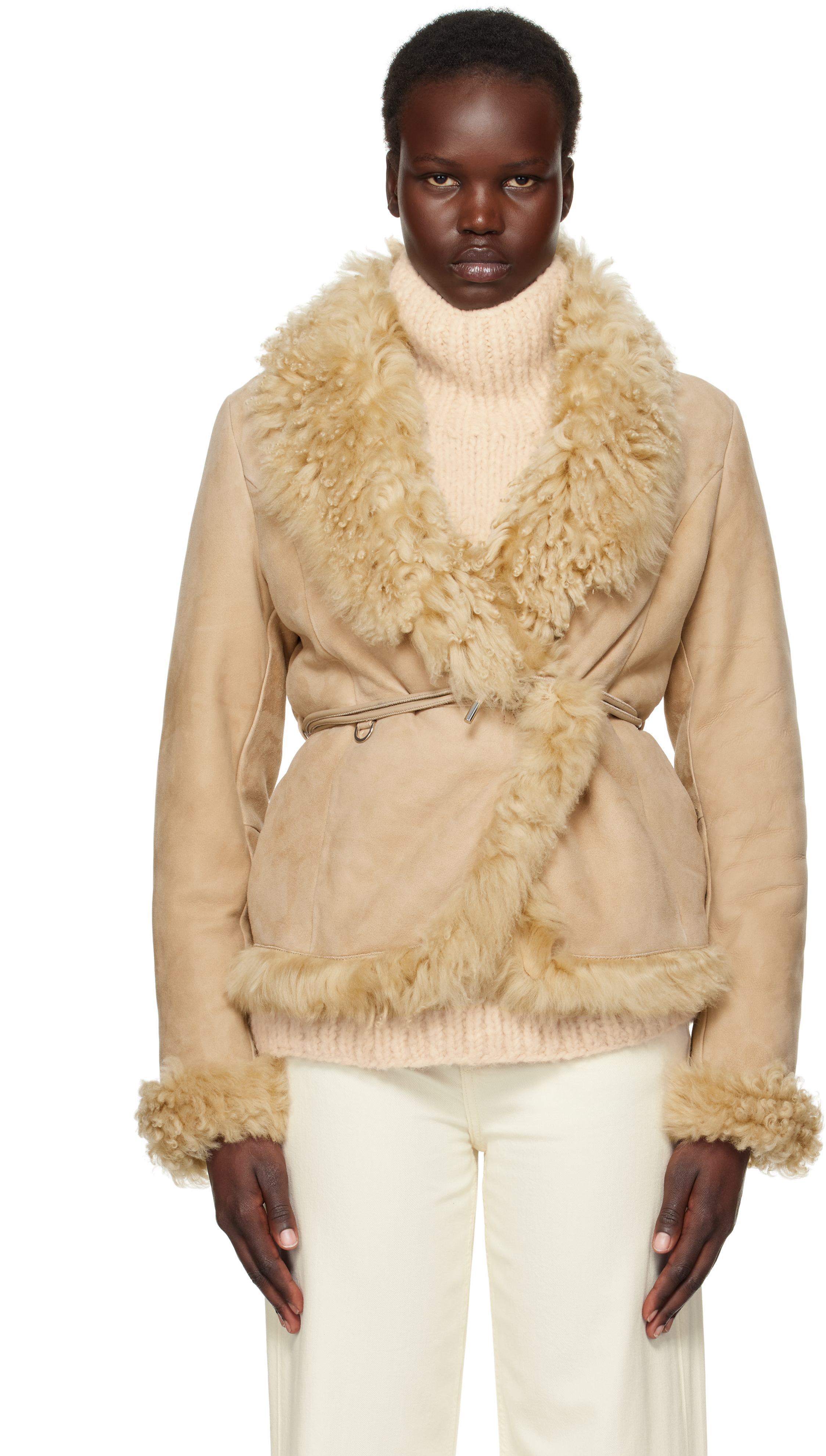 Beige Moss Shearling Jacket