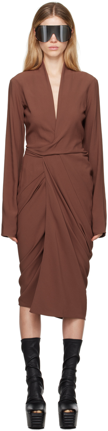 Shop Rick Owens Brown Porterville Wrap Midi Dress In 93 Throat