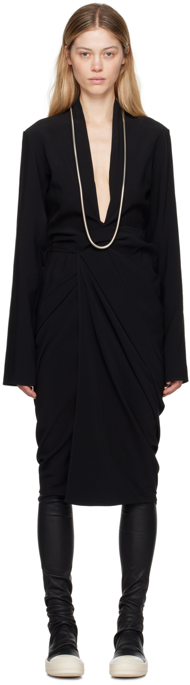 Shop Rick Owens Black Porterville Wrap Midi Dress In 09 Black