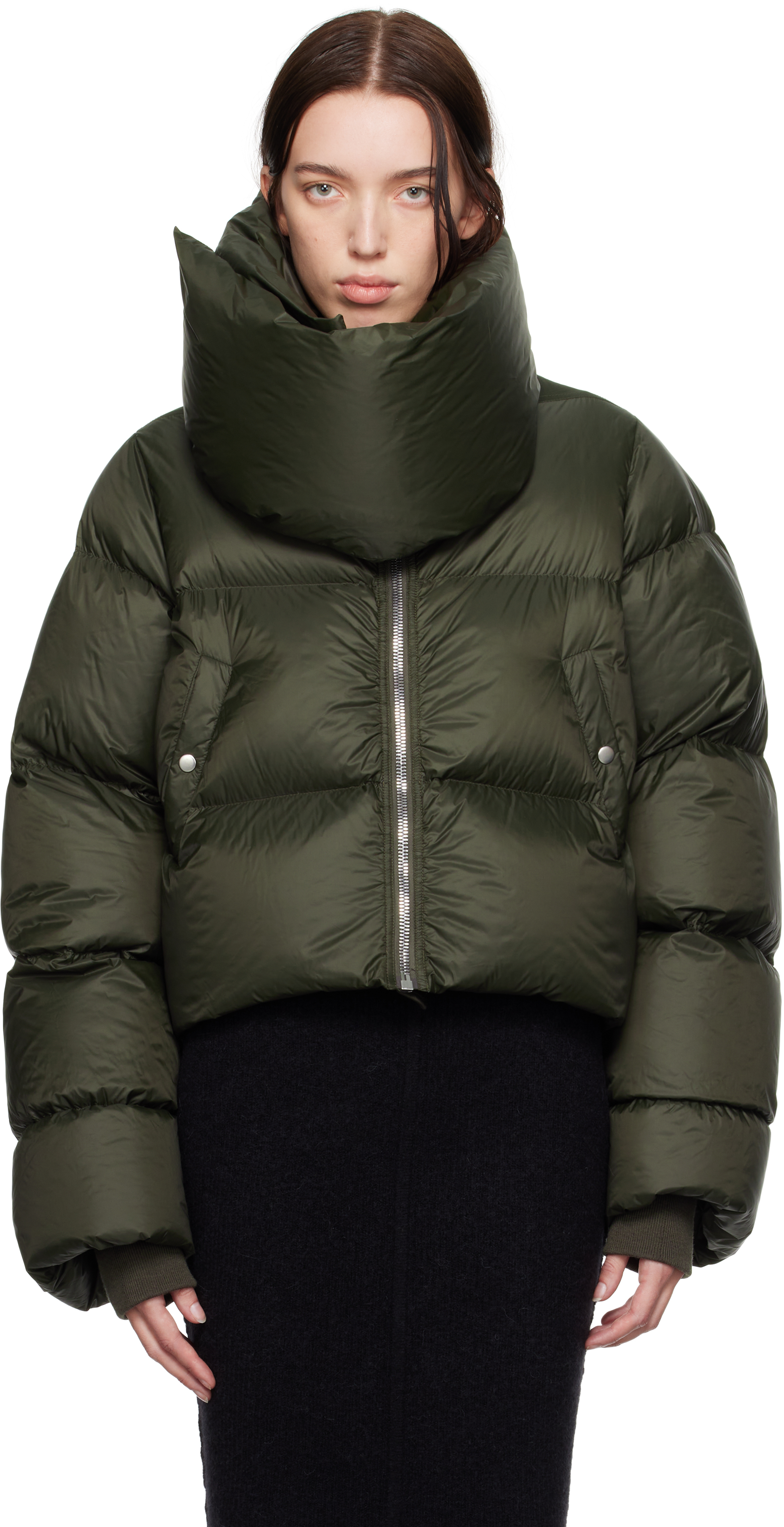 RICK OWENS GREEN PORTERVILLE FUNNEL NECK DOWN JACKET 