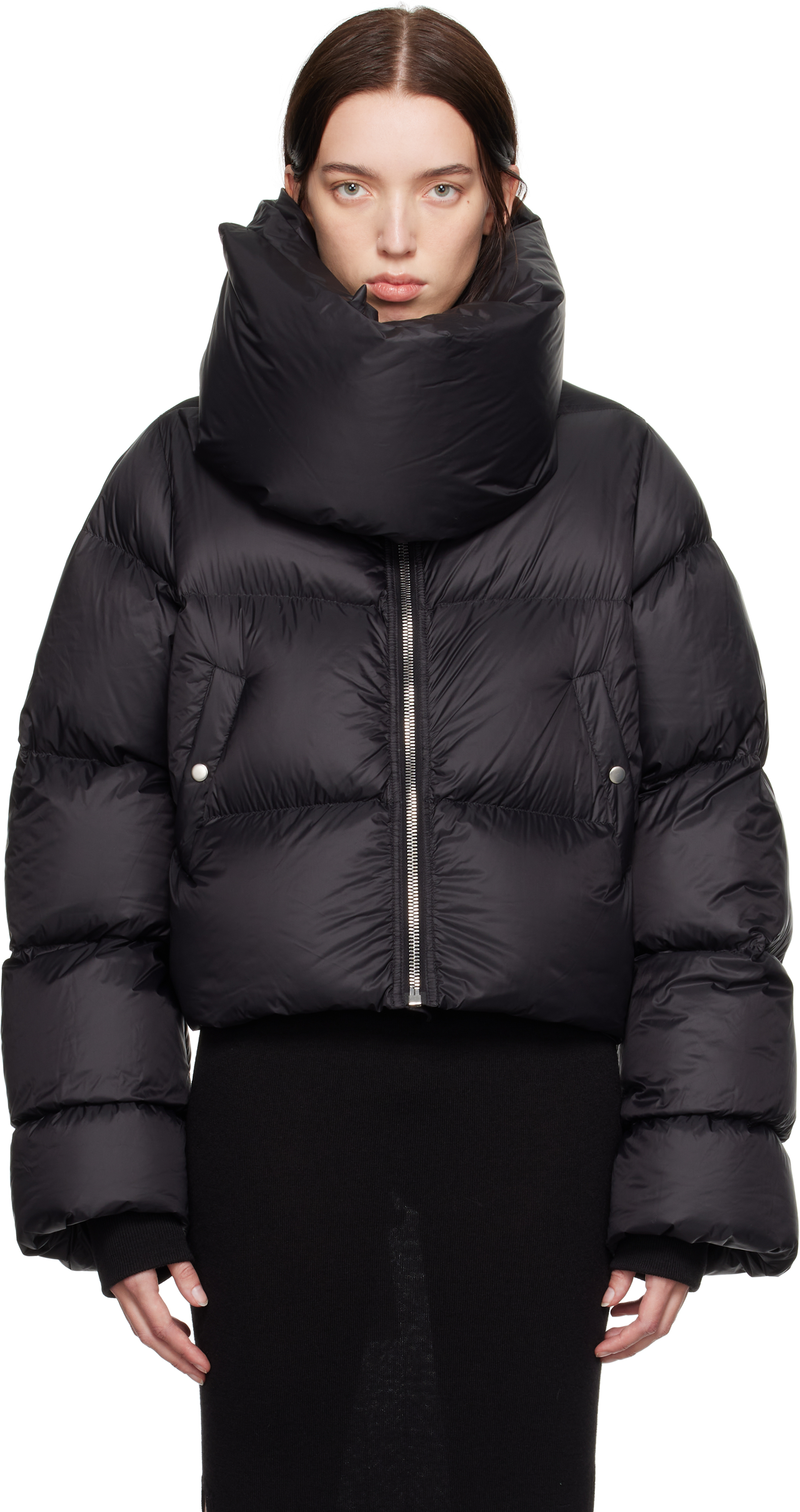 Black funnel neck puffer jacket online