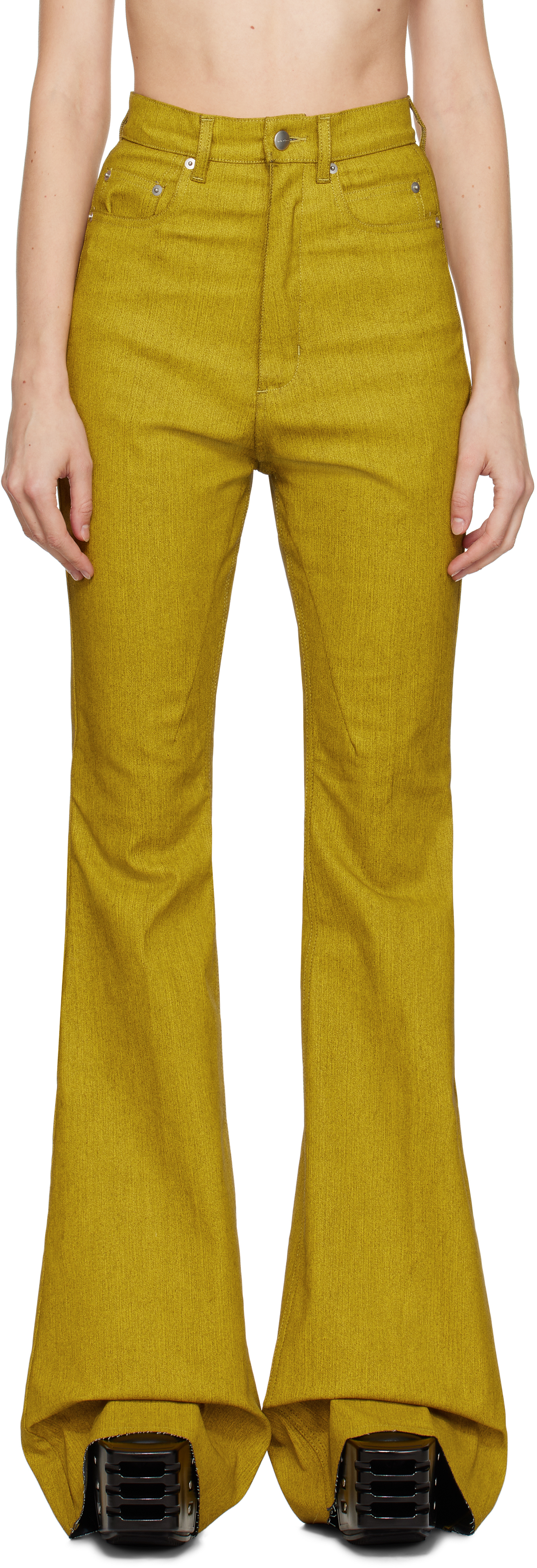 Shop Rick Owens Yellow Porterville Bolan Bootcut Jeans In 12 Lemon