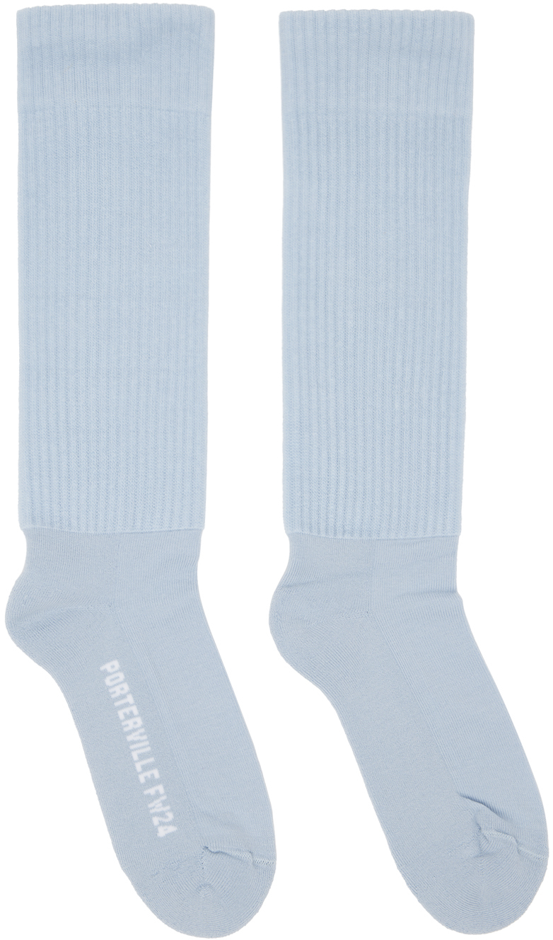 Shop Rick Owens Blue Porterville Knee High Socks In 3611 Pale Blue/milk