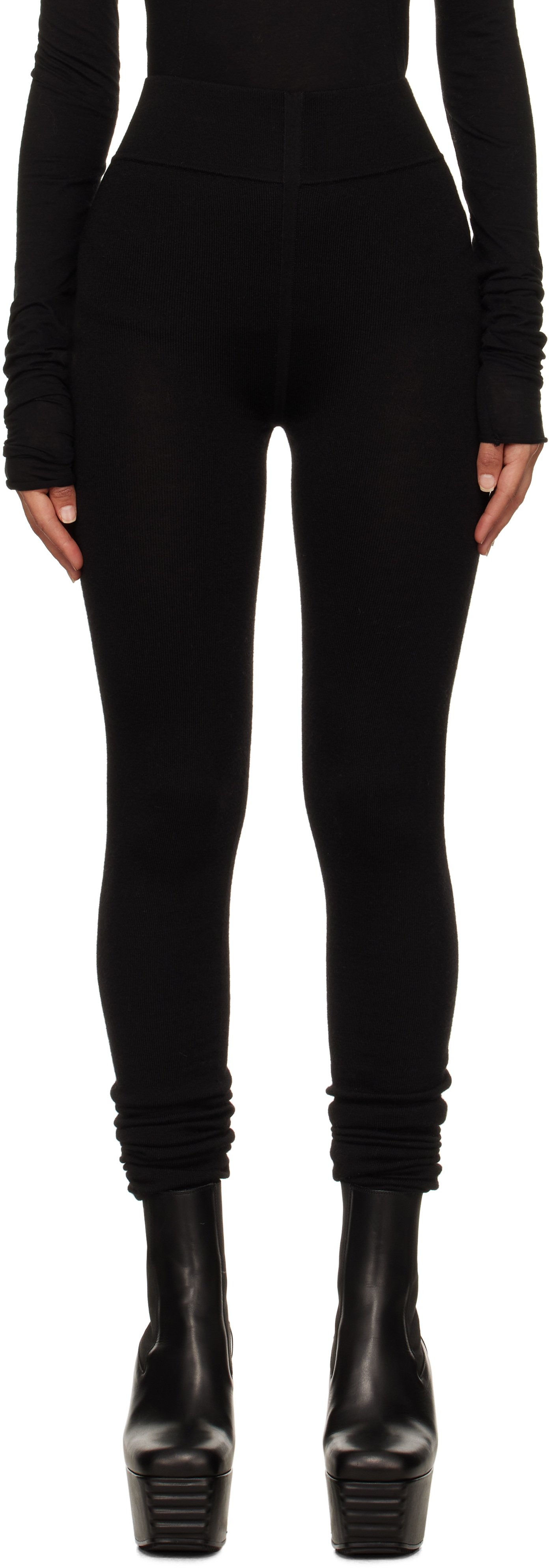スパッツ・レギンス RICK OWENS Knitted leggings Black Porterville Knit Leggings by Rick Owens on Sale