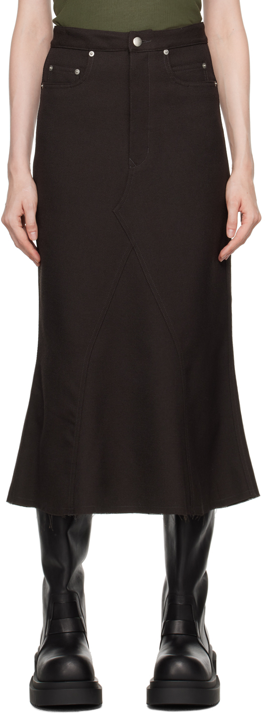 RICK OWENS GRAY PORTERVILLE GODET MIDI SKIRT 