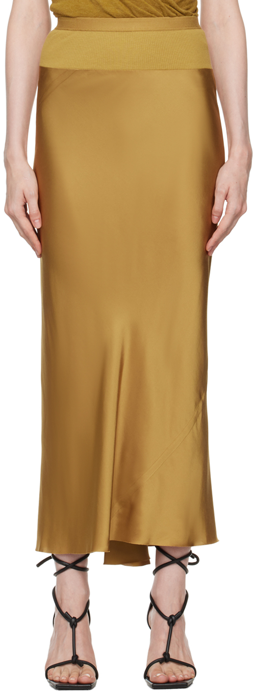 Shop Rick Owens Tan Porterville Calf Bias Midi Skirt In 62 Honey