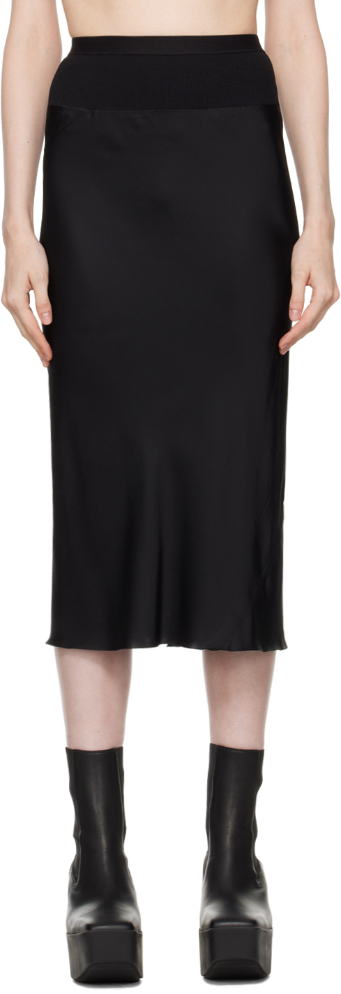 Shop Rick Owens Black Porterville Knee Bias Midi Skirt In 09 Black