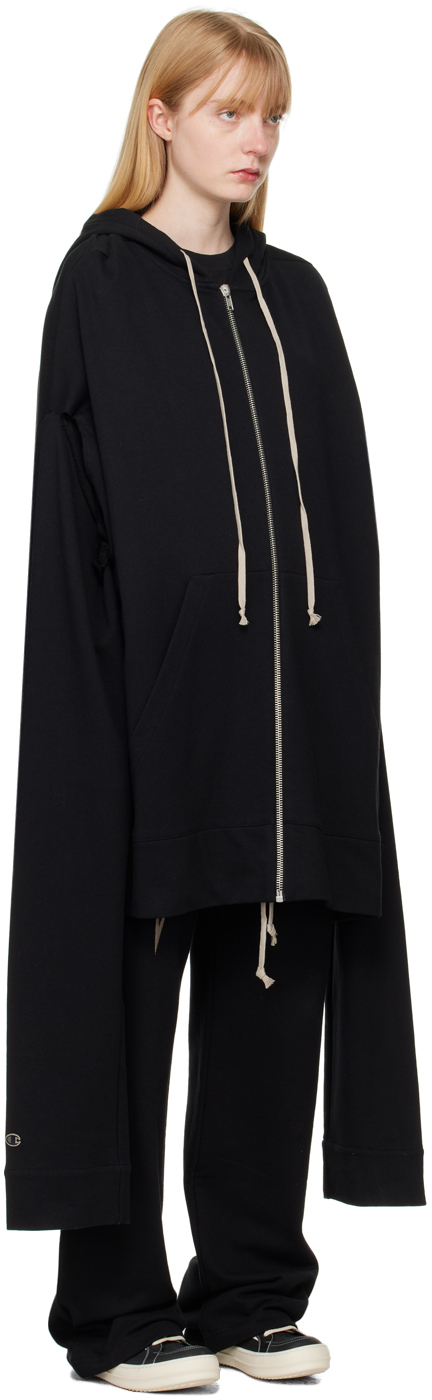 Rick Owens Black Champion Edition Flyproof Hoodie In 09 Black