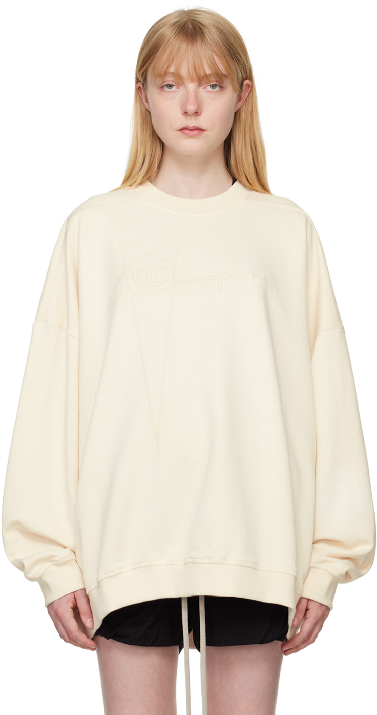 Shop Rick Owens Off-white Champion Edition Jumbo Sweatshirt In 21 Natural