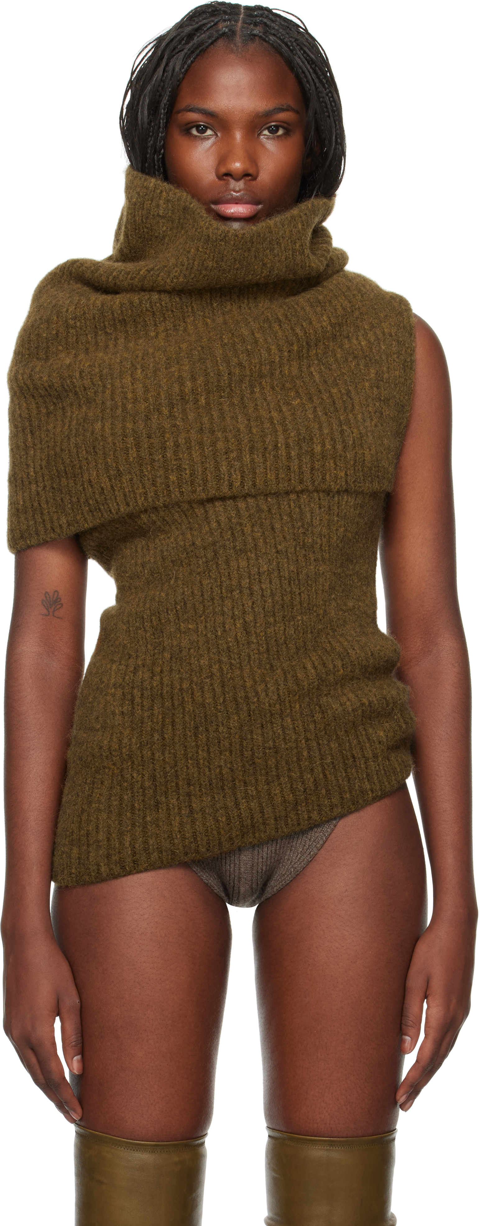 Rick Owens Tan Porterville Dbl Banded Turtleneck In 62 Honey