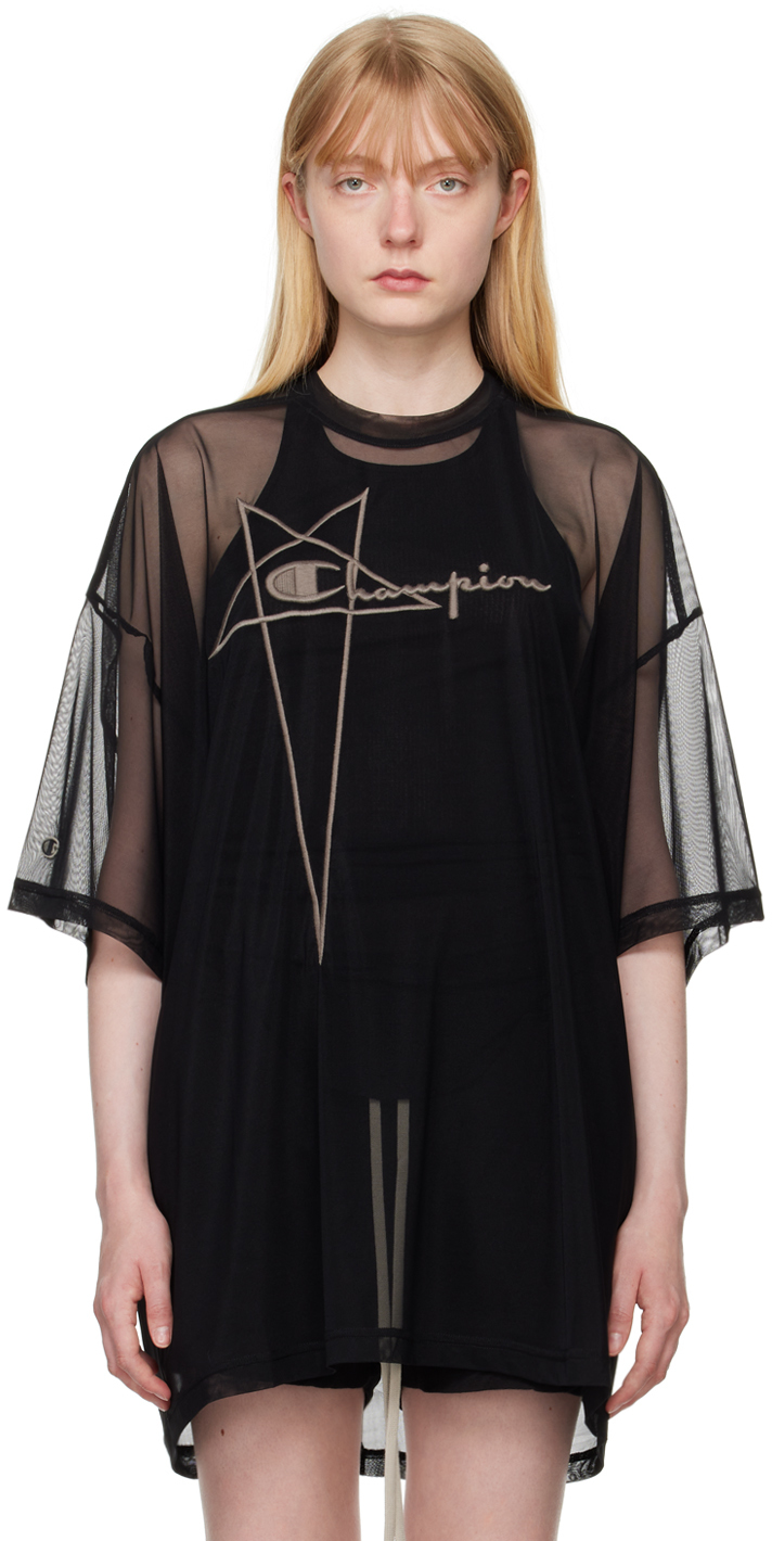 Black Champion Edition Tommy T-Shirt by Rick Owens on Sale