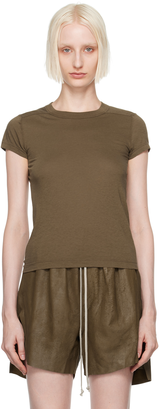 Shop Rick Owens Khaki Porterville Cropped Level T-shirt In 35 Bean