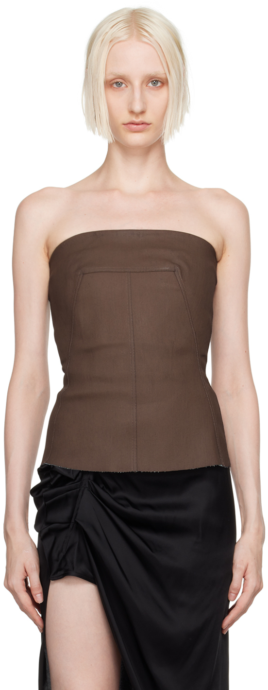 Shop Rick Owens Brown Porterville Bustier Denim Top In 35 Bean