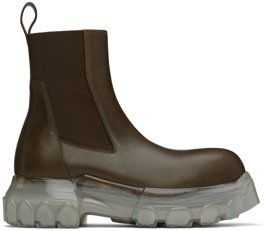 Shop Rick Owens Khaki Porterville Beatle Bozo Tractor Chelsea Boots In 350 Bean/clear