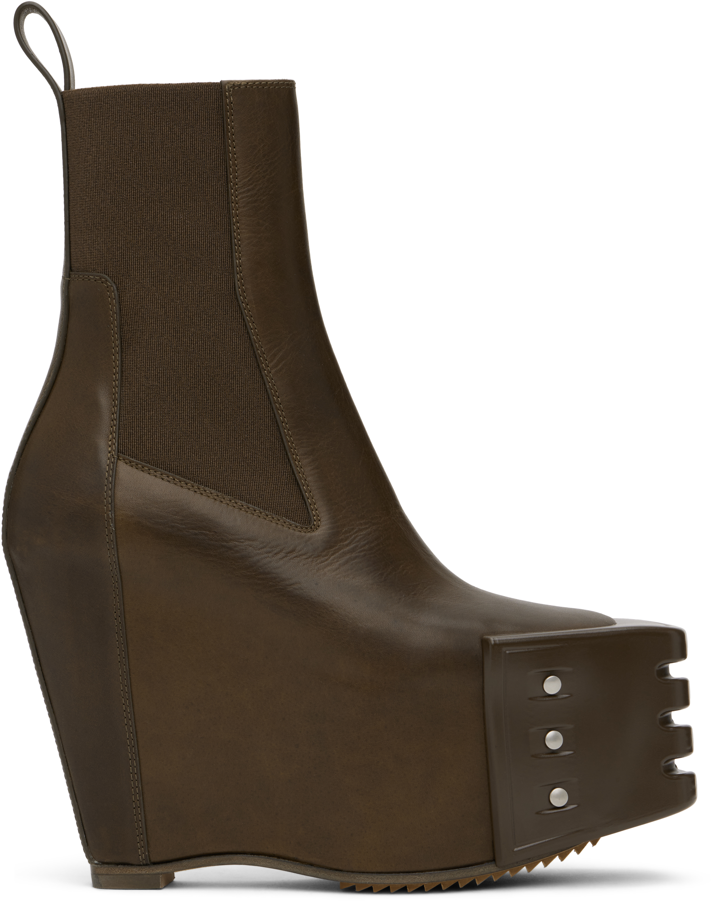 RICK OWENS KHAKI PORTERVILLE GRILLED WEDGE BEATLE CHELSEA BOOTS 